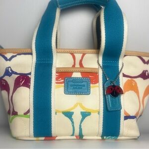 2004 Coach Hampton Scribble Mini Tote Rare Lady Bug Charm